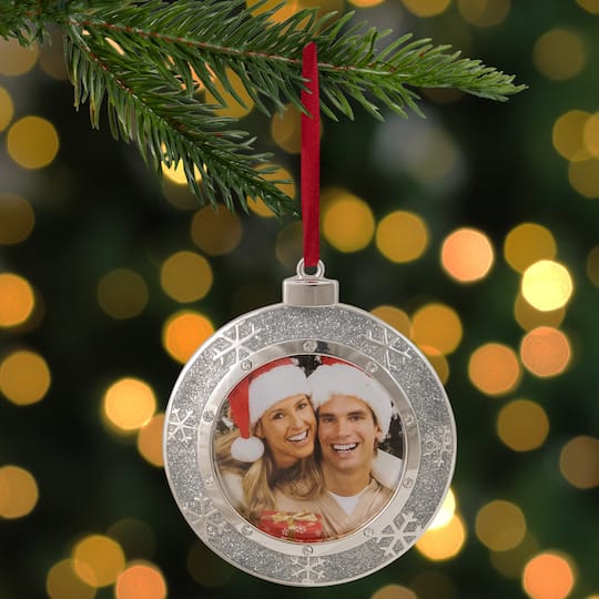 3.25" Silver-Plated Photo Frame Christmas Ornament with European Crystals